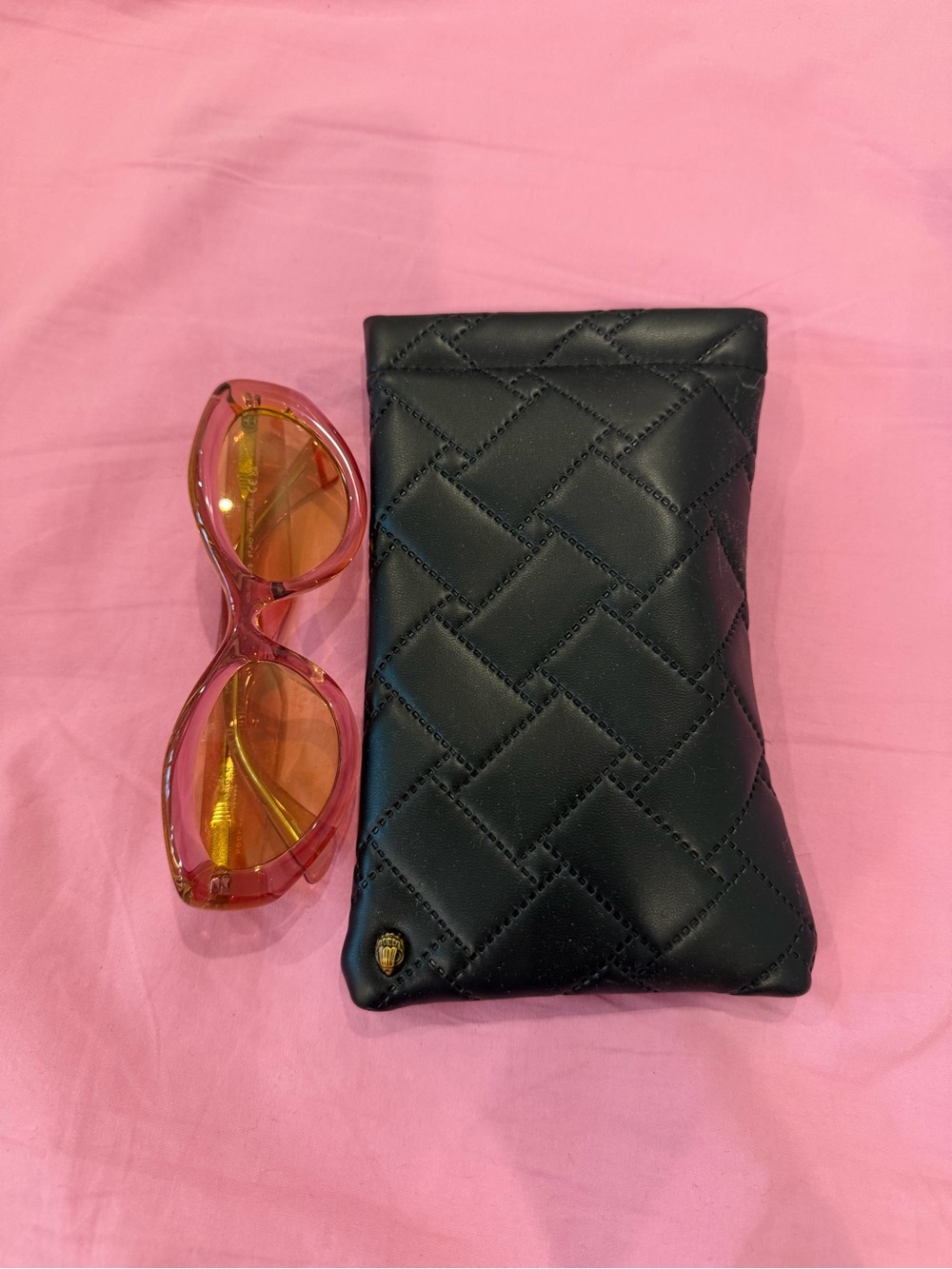 Kurt Geiger pink shades and Quilted Black Sunglasses Pouch - Women's Accessories